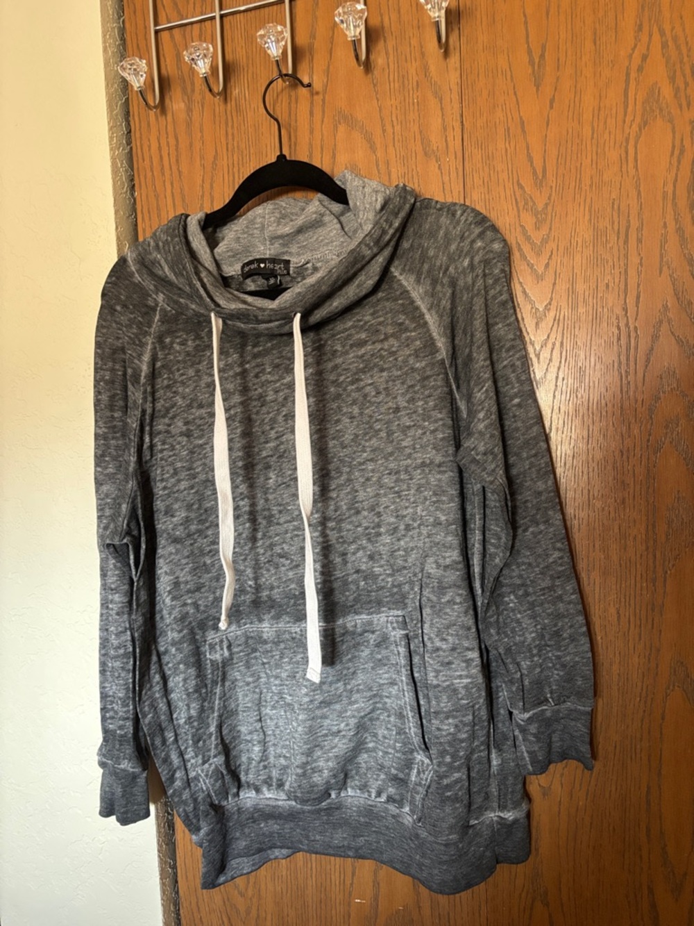 Derek Heart Washed Charcoal Gray Pullover Hoodie